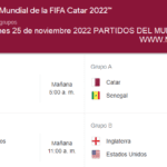 MUNDIAL DE FÚTBOL QATAR 2022. PROGRAMACIÓN VIERNES 25 DE NOVIEMBRE 2022 -WWW.NOTIEJE.COM.